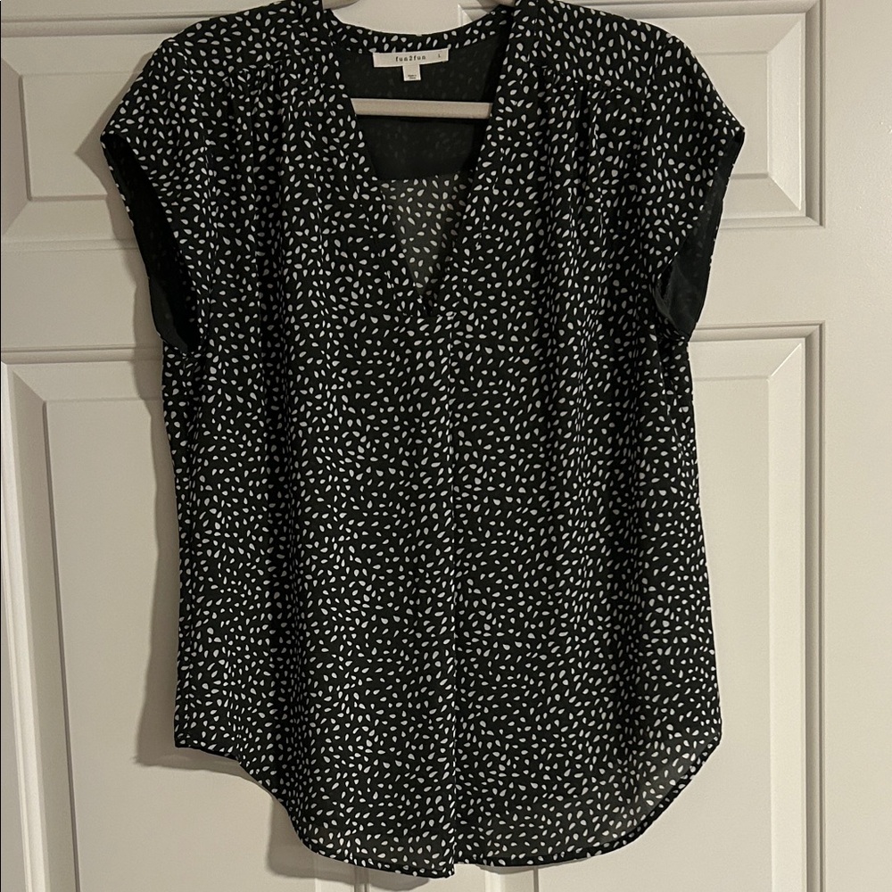 Fun 2 Fun Black and White Dotted Blouse
